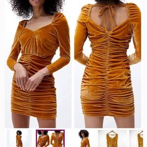 NWT MinkPink Gold Velvet Ruched Mini Dress Size Medium